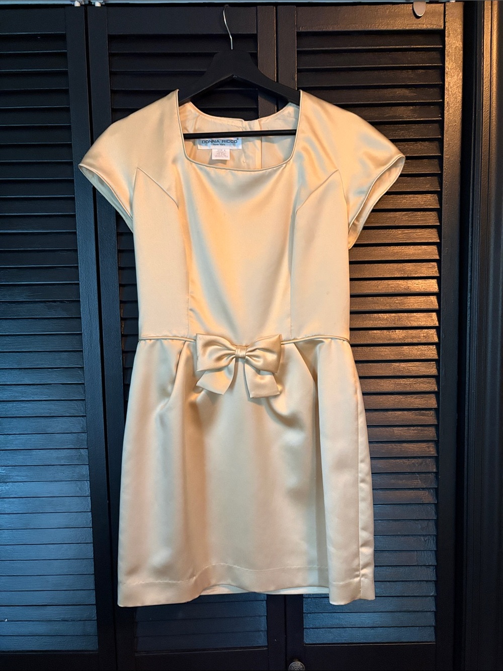 Vintage Donna Ricco Pale Yellow Satin Mini Dress